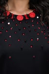 Shop_The Dramebaaz CO_Black Cotton, Crepe Beads, Sequins Round Neck Florelle Embroidered Top _Online_at_Aza_Fashions