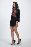 The Dramebaaz CO_Black Cotton, Crepe, Chanderi Beads, Prisma Dress With Floral Print Waistcoat _Online_at_Aza_Fashions
