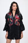 Buy_The Dramebaaz CO_Black Chanderi Embroidery, Sequins, Beads, Tassels Prisma Printed And Waistcoat _Online_at_Aza_Fashions