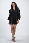 Buy_The Dramebaaz CO_Black Cotton, Crepe V-neck Aura Dramatic Bishop Sleeve Dress _at_Aza_Fashions