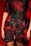 The Dramebaaz CO_Black Lycra V-neck Nightingale Floral Print Frill Dress _at_Aza_Fashions