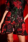 Buy_The Dramebaaz CO_Black Lycra V-neck Nightingale Floral Print Frill Dress 