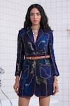 Buy The Dramebaaz CO Blue Cotton, Twill Collared Majesty Tailored Blazer Dress at Aza Fashions Buy_The Dramebaaz CO_Blue Cotton, Twill Collared Majesty Tailored Blazer Dress _at_Aza_Fashions