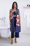 Buy The Dramebaaz CO Blue Organza, Twill, Cotton Twilight Muse Floral Patchwork Jacket Trouser Set at Aza Fashions Buy_The Dramebaaz CO_Blue Organza, Twill, Cotton Twilight Muse Floral Patchwork Jacket Trouser Set _at_Aza_Fashions