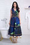 Buy_The Dramebaaz CO_Blue Cotton, Twill Piping V-neck Neon Eclipse Waistcoat And Skirt Co-ord Set _at_Aza_Fashions