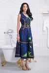 The Dramebaaz CO_Blue Cotton, Twill Piping V-neck Neon Eclipse Waistcoat And Skirt Co-ord Set _at_Aza_Fashions