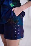 Buy_The Dramebaaz CO_Blue Cotton, Twill Studs Collared, V-neck Astral Noir Shirt And Shorts Co-ord Set 