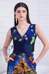Buy The Dramebaaz CO Blue Cotton, Twill Sequins, Beads, Embroidery V-neck Oasis Hand Waistcoat at Aza Fashions Buy_The Dramebaaz CO_Blue Cotton, Twill Sequins, Beads, Embroidery V-neck Oasis Hand Waistcoat _at_Aza_Fashions