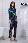 Shop_The Dramebaaz CO_Blue Cotton Patchwork, Beads, Piping, Enchanted Floral Bunch Blazer Pant Set _Online_at_Aza_Fashions