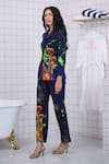 The Dramebaaz CO_Blue Cotton Patchwork, Beads, Piping, Enchanted Floral Bunch Blazer Pant Set _at_Aza_Fashions