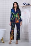 Buy_The Dramebaaz CO_Blue Cotton Patchwork, Beads, Piping, Enchanted Floral Bunch Blazer Pant Set _at_Aza_Fashions