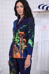 Buy_The Dramebaaz CO_Blue Cotton Patchwork, Beads, Piping, Enchanted Floral Bunch Blazer Pant Set 