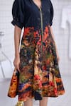 Buy_The Dramebaaz CO_Black Cotton, Twill Beads V-neck Autumn Abstract Floral Print Midi Dress _Online_at_Aza_Fashions