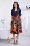 Buy_The Dramebaaz CO_Black Cotton, Twill Beads V-neck Autumn Abstract Floral Print Midi Dress _at_Aza_Fashions