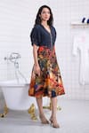 Buy_The Dramebaaz CO_Black Cotton, Twill Beads V-neck Autumn Abstract Floral Print Midi Dress 