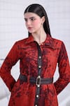 The Dramebaaz CO_Red Corduroy Buckles Collared, V-neck Fiora Mini Dress _Online_at_Aza_Fashions