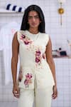 The Dramebaaz CO Off White Georgette Applique, Mirage Floral Patchwork Waistcoat With Pant Online at Aza Fashions The Dramebaaz CO_Off White Georgette Applique, Mirage Floral Patchwork Waistcoat With Pant _Online_at_Aza_Fashions