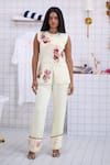 Buy The Dramebaaz CO Off White Georgette Applique, Mirage Floral Patchwork Waistcoat With Pant at Aza Fashions Buy_The Dramebaaz CO_Off White Georgette Applique, Mirage Floral Patchwork Waistcoat With Pant _at_Aza_Fashions