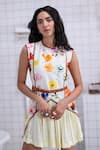 Buy_The Dramebaaz CO_Off White Chanderi Studs Round Neck Isabella Hand Painted Floral Dress 