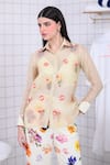 Buy_The Dramebaaz CO_Off White Organza Embroidery, Sequins, Beads Golden Dew Floral Bunch Shirt 