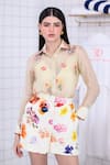 Buy_The Dramebaaz CO_Yellow Organza, Georgette Beads, Sequins, Floral Illusion Shirt And Shorts Set _at_Aza_Fashions
