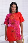 Buy_The Dramebaaz CO_Pink Georgette Beads, Embroidery, Patchwork Round Neck Liana Floral Vine Dress 