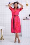 Buy The Dramebaaz CO Pink Georgette Collared, V-neck Rebel Polo Shirt Dress at Aza Fashions Buy_The Dramebaaz CO_Pink Georgette Collared, V-neck Rebel Polo Shirt Dress _at_Aza_Fashions