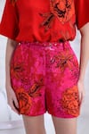 Shop_The Dramebaaz CO_Red Georgette Patchwork, Sequins, Beads, Embroidery Clara Top And Shorts Set _Online_at_Aza_Fashions