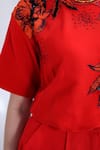 Shop The Dramebaaz CO Red Georgette Embroidery, Patchwork, Flama Floral Top And Pant Co-ord Set Online at Aza Fashions Shop_The Dramebaaz CO_Red Georgette Embroidery, Patchwork, Flama Floral Top And Pant Co-ord Set _Online_at_Aza_Fashions