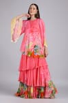Buy_Mandira Wirk_Pink Chiffon Sequins, Beads High Neck Surge Surface Funa Layered Dress _Online_at_Aza_Fashions