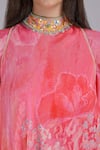 Mandira Wirk_Pink Chiffon Sequins, Beads High Neck Surge Surface Funa Layered Dress _at_Aza_Fashions