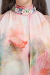 Buy_Mandira Wirk_Pink Chiffon Fabric Flowers, Foil Floral Maze Cold Shoulder Printed Dress _Online_at_Aza_Fashions
