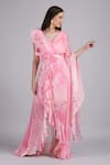 Buy_Mandira Wirk_Pink Chiffon Fabric Flowers, Cotton Cloud Self Texture Printed Corsage Dress _Online_at_Aza_Fashions
