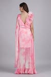 Shop_Mandira Wirk_Pink Chiffon Fabric Flowers, Cotton Cloud Self Texture Printed Corsage Dress _at_Aza_Fashions