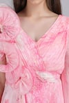 Shop_Mandira Wirk_Pink Chiffon Fabric Flowers, Cotton Cloud Self Texture Printed Corsage Dress 