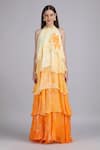 Shop_Mandira Wirk_Yellow Chiffon Beads, Sequins Halter Neck, Ombre Herbs Flora Haze Layered Dress _Online_at_Aza_Fashions