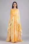 Buy_Mandira Wirk_Yellow Chiffon Beads, Sequins, Embroidery Sunkissed Eco Texture Printed Dress _Online_at_Aza_Fashions