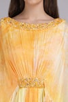 Mandira Wirk_Yellow Chiffon Beads, Sequins, Embroidery Sunkissed Eco Texture Printed Dress _at_Aza_Fashions