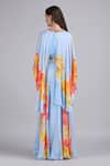 Shop_Mandira Wirk_Blue Chiffon Beads, Sequins High Neck, Faux Cosmos Sky Base Print Cape Dress _at_Aza_Fashions