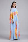 Mandira Wirk_Blue Chiffon Beads, Sequins High Neck, Faux Cosmos Sky Base Print Cape Dress _Online_at_Aza_Fashions