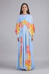 Shop_Mandira Wirk_Blue Chiffon Beads, Sequins High Neck, Faux Cosmos Sky Base Print Cape Dress _Online_at_Aza_Fashions