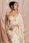 Shop_SAANJH BY LEA_White Georgette Zari, Embroidery, Zoya Banarasi Pre-draped Saree With Bustier _Online_at_Aza_Fashions