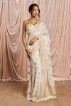 Buy_SAANJH BY LEA_White Georgette Zari, Embroidery, Zoya Banarasi Pre-draped Saree With Bustier _at_Aza_Fashions