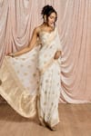 Buy_SAANJH BY LEA_White Georgette Zari, Embroidery, Zoya Banarasi Pre-draped Saree With Bustier 