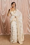 Shop_SAANJH BY LEA_White Georgette Zari, Embroidery, Zoya Banarasi Pre-draped Saree With Bustier 