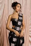 Shop_SAANJH BY LEA_Black Silk Zari, Embroidery Kainaat Banarasi Pre-draped Saree With Bustier _Online_at_Aza_Fashions