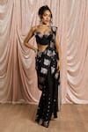SAANJH BY LEA_Black Silk Zari, Embroidery Kainaat Banarasi Pre-draped Saree With Bustier _at_Aza_Fashions