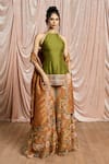SAANJH BY LEA_Silk, Tissue, Crepe Zehra Green And Rust Sharara Set_duwszjral7gffi _at_Aza_Fashions