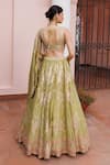 Shop Meenagurnam Green Tissue Sequins, Embroidery, Mirrors, Beads Floral Pattern Lehenga Set at Aza Fashions Shop_Meenagurnam_Green Tissue Sequins, Embroidery, Mirrors, Beads Floral Pattern Lehenga Set _at_Aza_Fashions