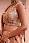 Meenagurnam_Rust Tissue Sequins, Mirrors, Beads, Embroidery, Floral Pattern Lehenga Set _Online_at_Aza_Fashions